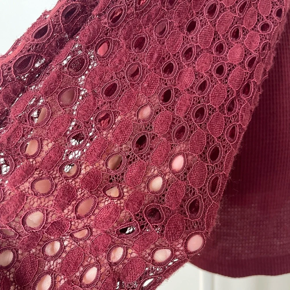 Burgundy Knit Sweater Tunic Lace Long Sleeves Back Zipper Closure Casual XXL
